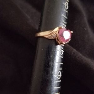 Pink Topaz Heart Shape & Diamonds10 k yellow Gold Ring Women's ring Size 7 1/4
